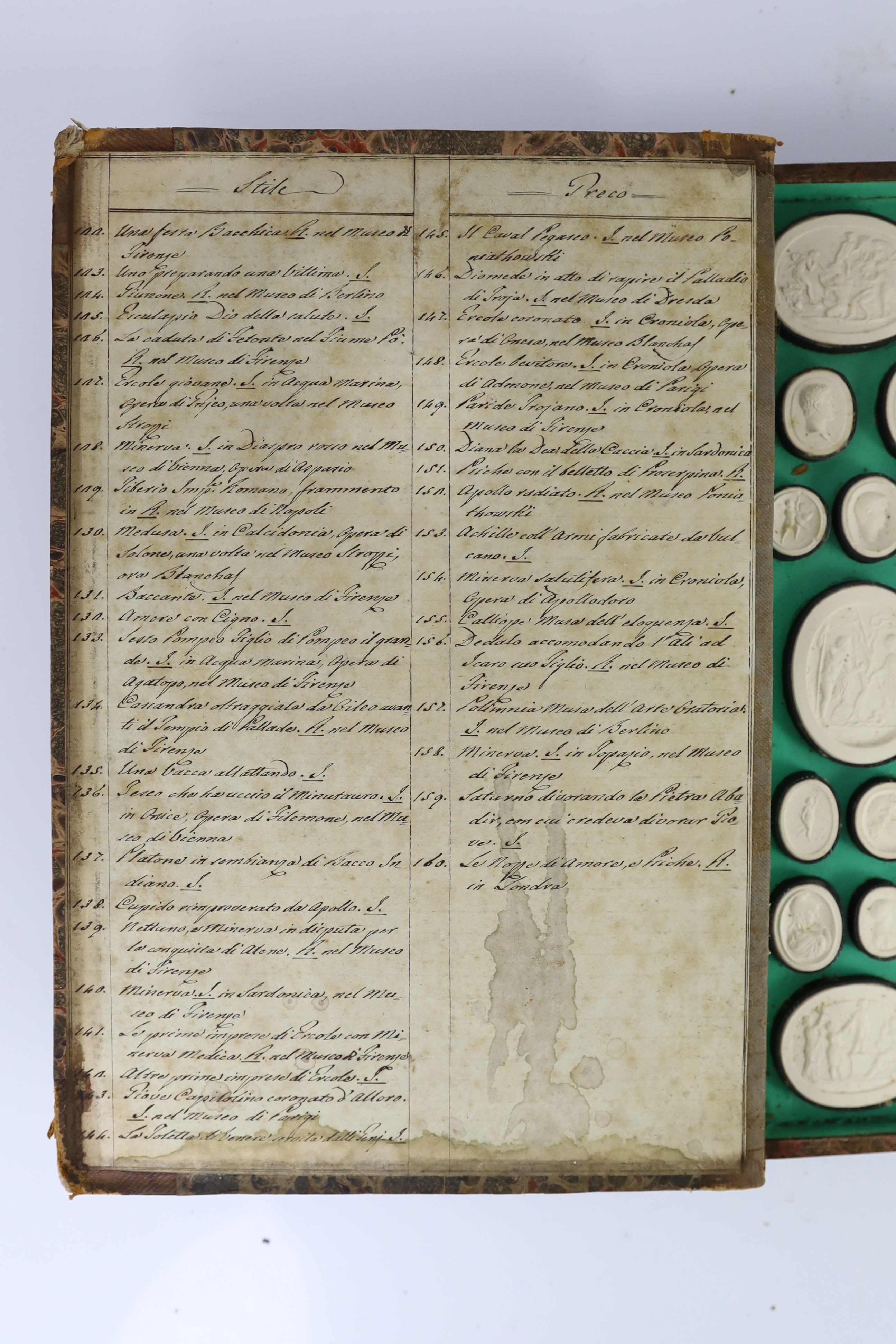 Pietro Paoletti (Italian 1801- 1847). A set of three leather bound volumes of Antique plaster gems, 34 x 24cm depth 5cm